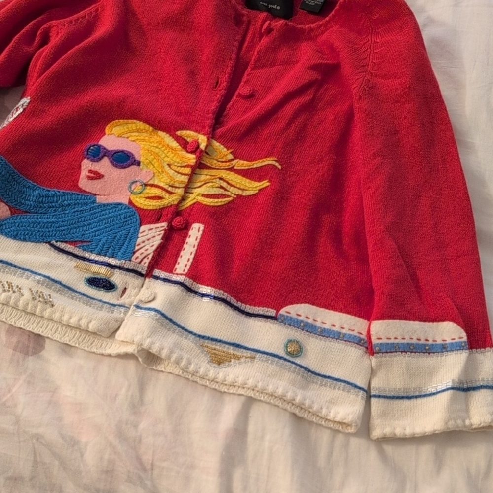 Michael Simon Red Cardigan with Graphic Design - Picture 4 of 13